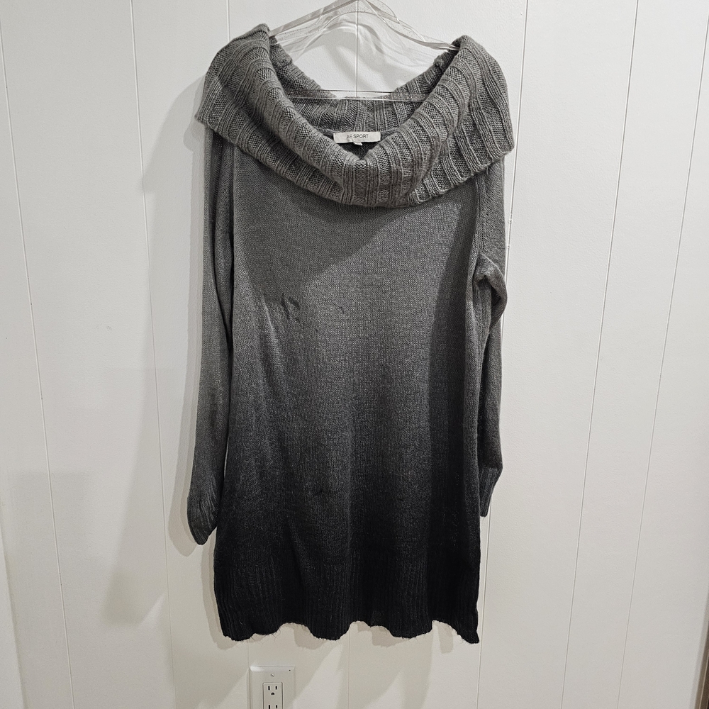 AE Sport 1X Gray Black Ombre Cowl Neck Sweater Dress Plus Size Soft Knit Tunic